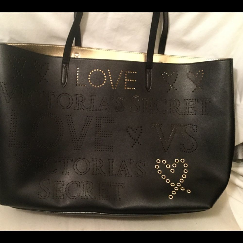 Victoria’s Secret LOVE Perforated Tote Black/Gold - Picture 3 of 11